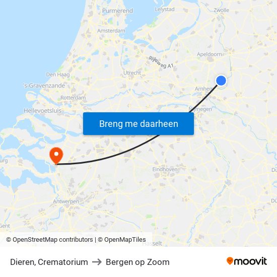 Dieren, Crematorium to Bergen op Zoom map