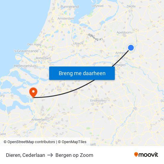 Dieren, Cederlaan to Bergen op Zoom map
