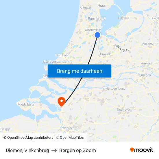Diemen, Vinkenbrug to Bergen op Zoom map