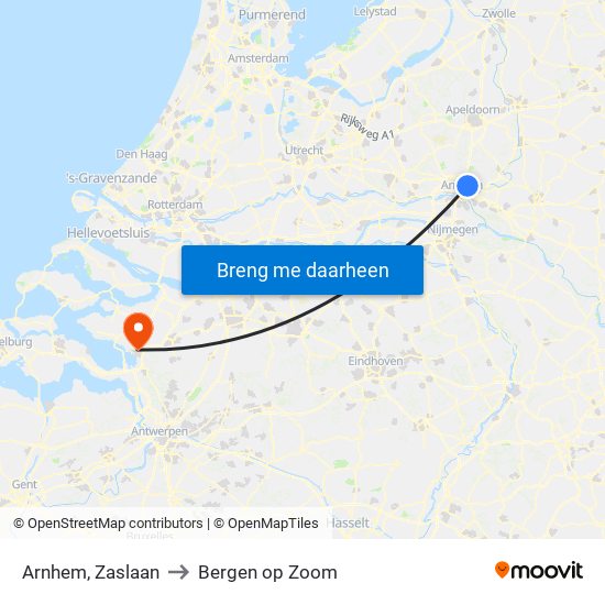 Arnhem, Zaslaan to Bergen op Zoom map