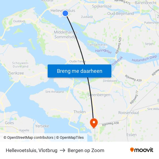 Hellevoetsluis, Vlotbrug to Bergen op Zoom map