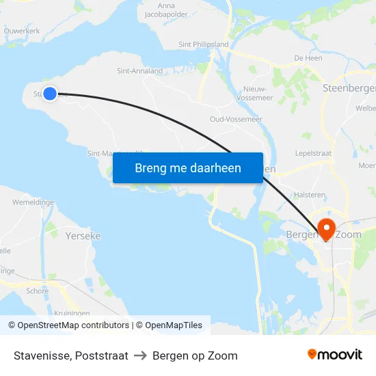 Stavenisse, Poststraat to Bergen op Zoom map