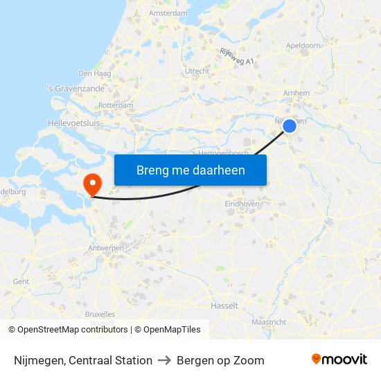 Nijmegen, Centraal Station to Bergen op Zoom map