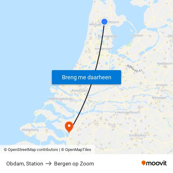 Obdam, Station to Bergen op Zoom map