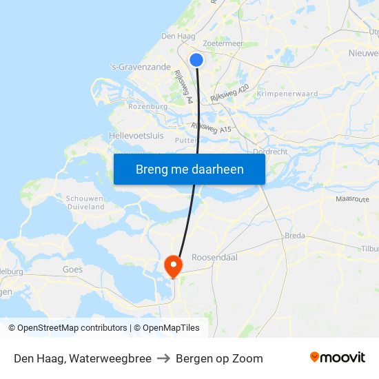 Den Haag, Waterweegbree to Bergen op Zoom map