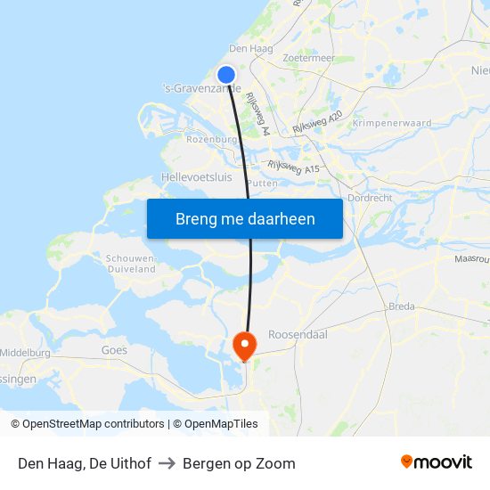 Den Haag, De Uithof to Bergen op Zoom map