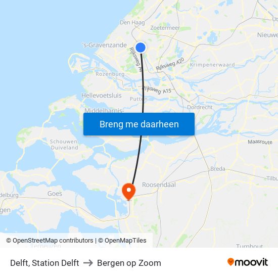 Delft, Station Delft to Bergen op Zoom map