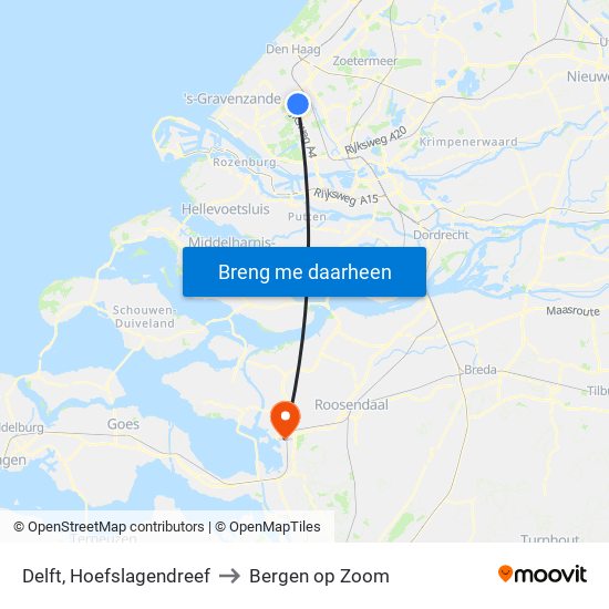 Delft, Hoefslagendreef to Bergen op Zoom map