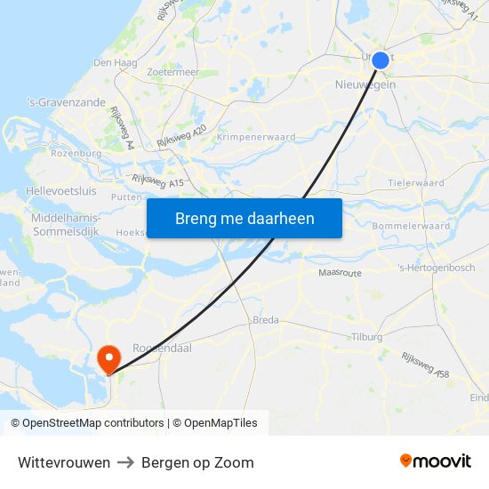 Wittevrouwen to Bergen op Zoom map