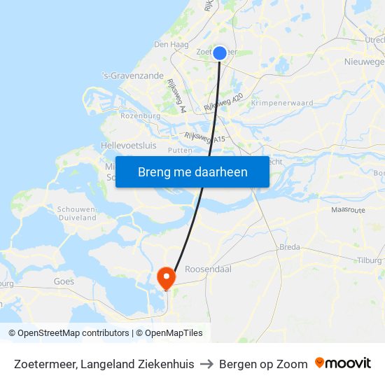 Zoetermeer, Langeland Ziekenhuis to Bergen op Zoom map