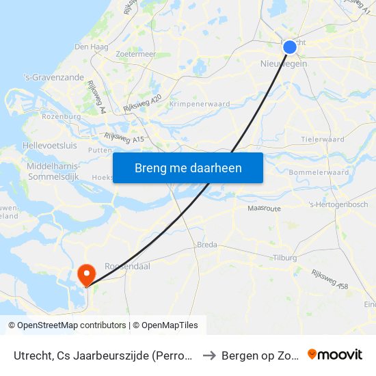 Utrecht, Cs Jaarbeurszijde (Perron C1) to Bergen op Zoom map