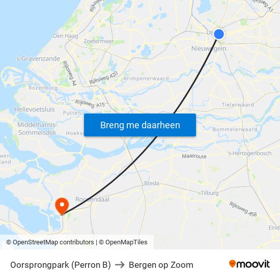 Oorsprongpark (Perron B) to Bergen op Zoom map