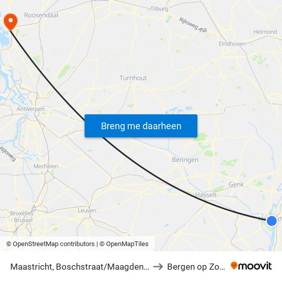 Maastricht, Boschstraat/Maagdendries to Bergen op Zoom map