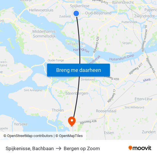 Spijkenisse, Bachbaan to Bergen op Zoom map