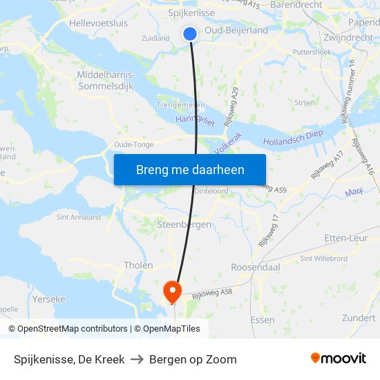 Spijkenisse, De Kreek to Bergen op Zoom map