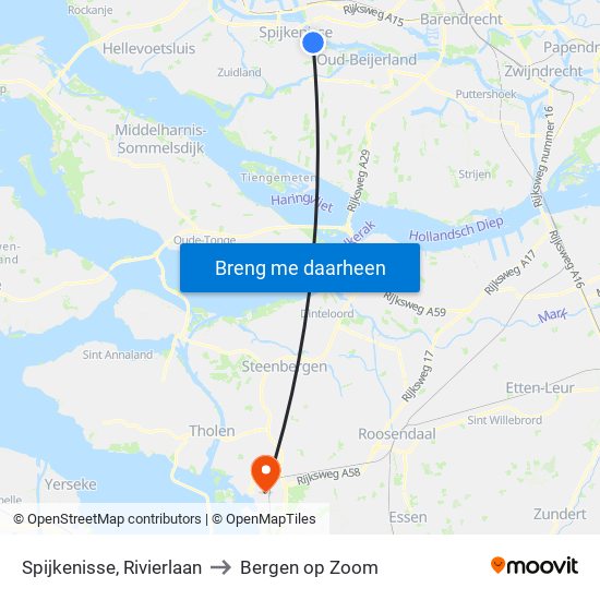 Spijkenisse, Rivierlaan to Bergen op Zoom map