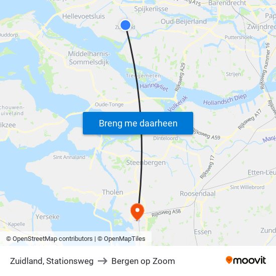 Zuidland, Stationsweg to Bergen op Zoom map