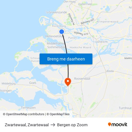 Zwartewaal, Zwartewaal to Bergen op Zoom map