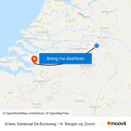 Grave, Generaal De Bonsweg to Bergen op Zoom map