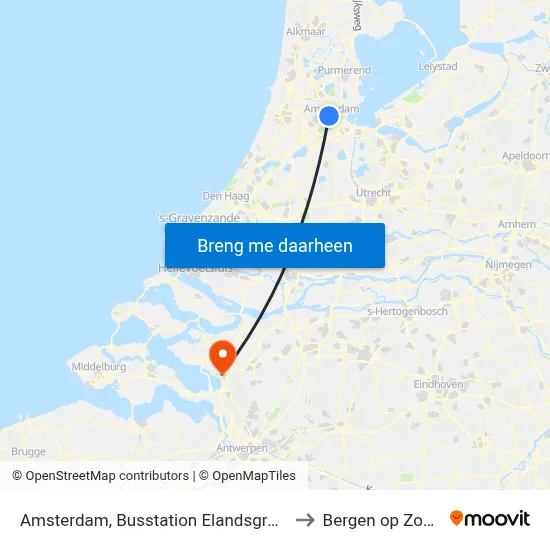 Amsterdam, Busstation Elandsgracht to Bergen op Zoom map