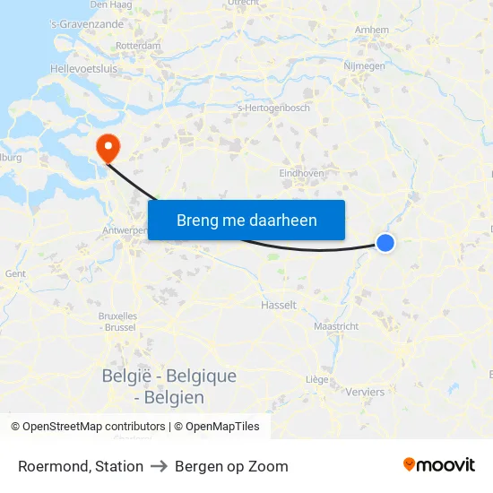 Roermond, Station to Bergen op Zoom map