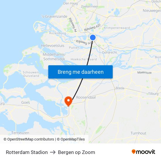 Rotterdam Stadion to Bergen op Zoom map