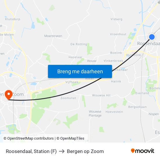 Roosendaal, Station (F) to Bergen op Zoom map