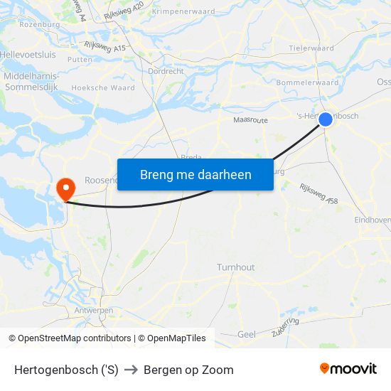 Hertogenbosch ('S) to Bergen op Zoom map