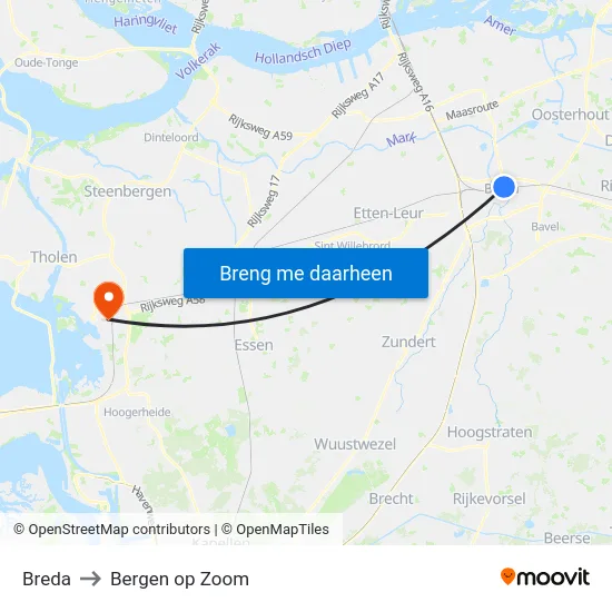 Breda to Bergen op Zoom map