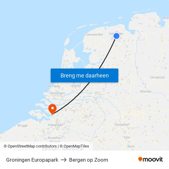 Groningen Europapark to Bergen op Zoom map