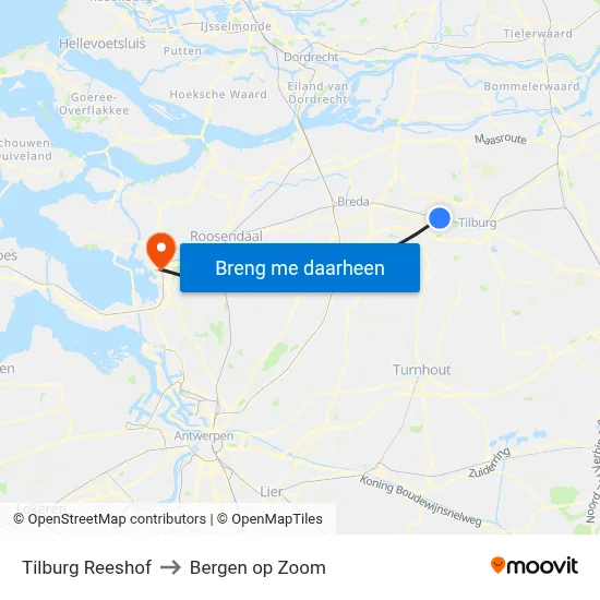 Tilburg Reeshof to Bergen op Zoom map