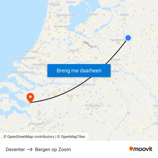 Deventer to Bergen op Zoom map