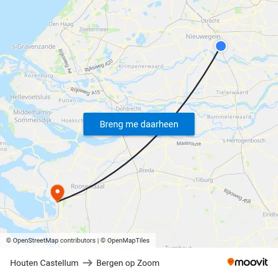 Houten Castellum to Bergen op Zoom map