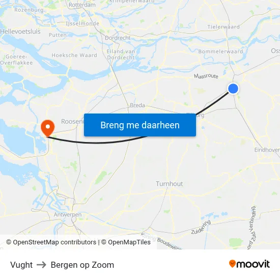 Vught to Bergen op Zoom map