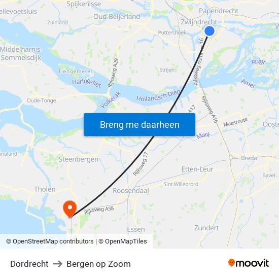 Dordrecht to Bergen op Zoom map