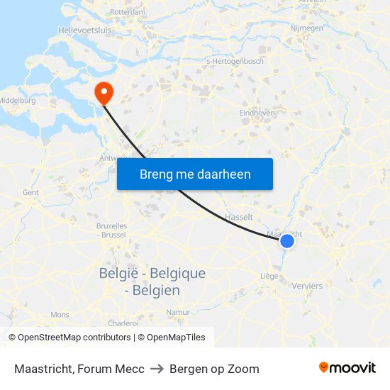 Maastricht, Forum Mecc to Bergen op Zoom map