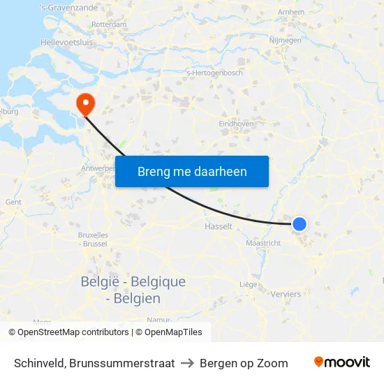 Schinveld, Brunssummerstraat to Bergen op Zoom map