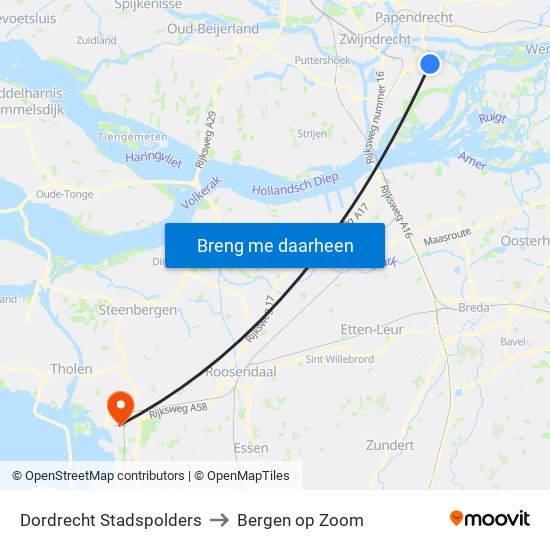 Dordrecht Stadspolders to Bergen op Zoom map