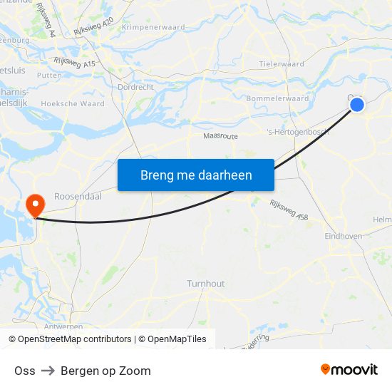 Oss to Bergen op Zoom map