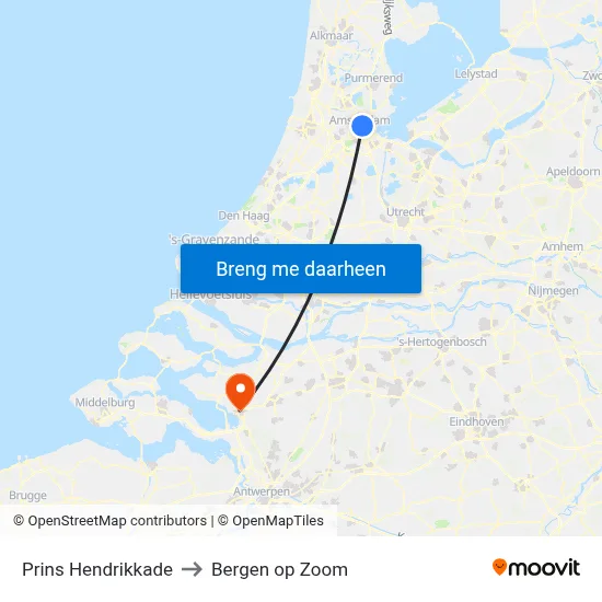 Prins Hendrikkade to Bergen op Zoom map