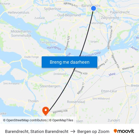 Barendrecht, Station Barendrecht to Bergen op Zoom map