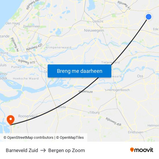 Barneveld Zuid to Bergen op Zoom map