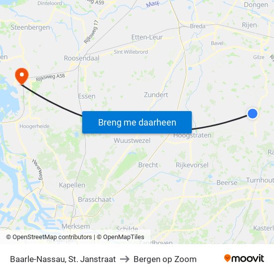 Baarle-Nassau, St. Janstraat to Bergen op Zoom map