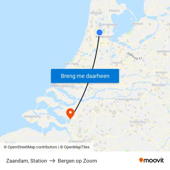 Zaandam, Station to Bergen op Zoom map