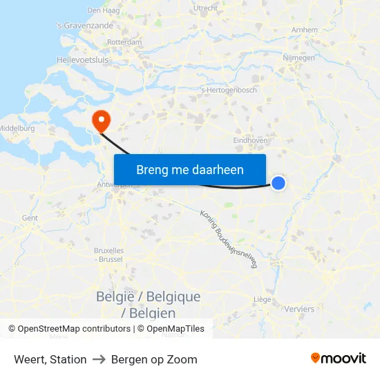 Weert, Station to Bergen op Zoom map