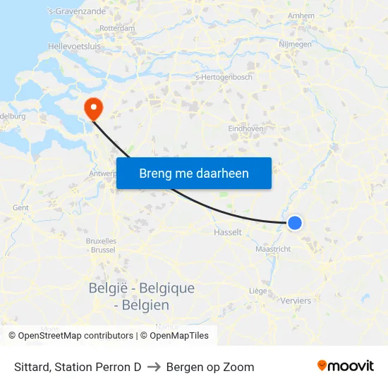 Sittard, Station Perron D to Bergen op Zoom map