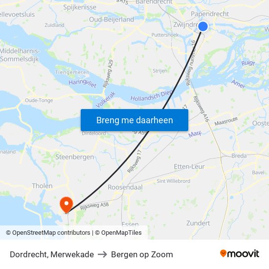 Dordrecht, Merwekade to Bergen op Zoom map