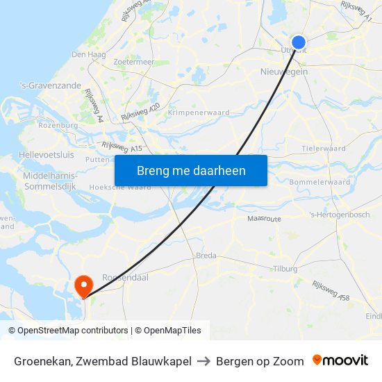Groenekan, Zwembad Blauwkapel to Bergen op Zoom map