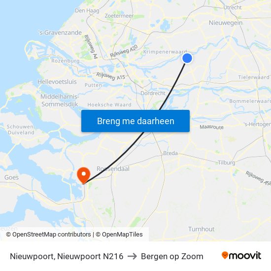 Nieuwpoort, Nieuwpoort N216 to Bergen op Zoom map