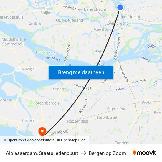 Alblasserdam, Staatsliedenbuurt to Bergen op Zoom map
